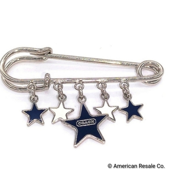Vintage COACH Blue & White Star Safety Pin Brooch Handbag Backpack Purse Charm